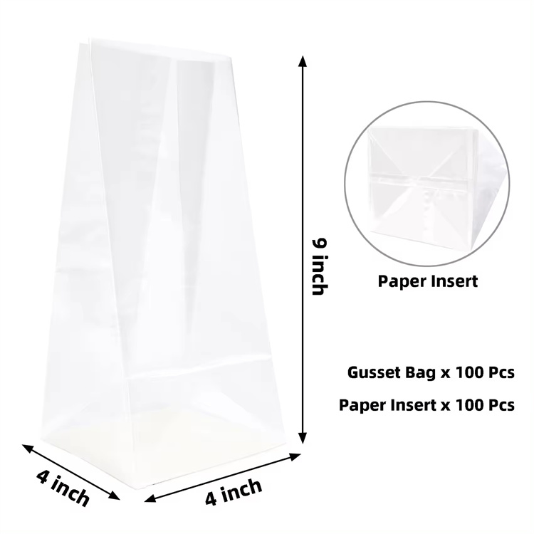Clear Flat Bottom Cello Gusseted Cellophane Bags