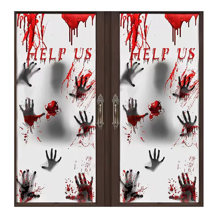 Plastic Halloween Scary Bloody Handprints Window Cover